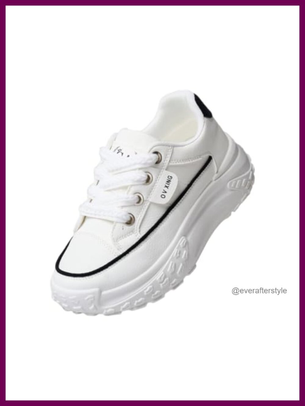 Women's Chunky Platform Sneakers Faux Leather Lace Up Non Slip